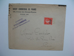 Semeuse Surchargée  Perforé CCF64  Sur Lettre   Crédit Commercial De France - Lettres & Documents