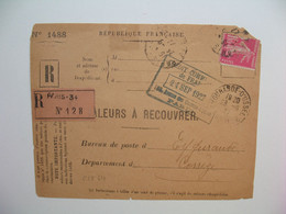 Semeuse  Perforé CCF64  Sur Devant De Lettre  Recommandé R128  Crédit Commercial De France  1927 - Covers & Documents