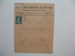 Semeuse  Perforé CFM120  Sur  Lettre  Compagnie Française Des Métaux  1910 - Cartas & Documentos