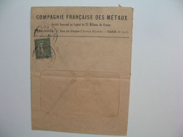 Semeuse  Perforé CFM120  Sur  Lettre  Compagnie Française Des Métaux  1910 - Brieven En Documenten