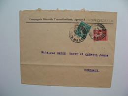 Semeuse   perforé CGT149 Sur Lettre Compagnie Génrale Transatlantique  Agence De Bordeaux  1910 - Cartas & Documentos