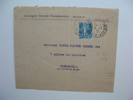 Semeuse   perforé CGT149 Sur Lettre Compagnie Génrale Transatlantique  Agence De Bordeaux  1925 - Storia Postale