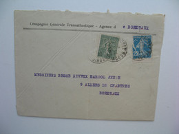 Semeuse   perforé CGT149 Sur Lettre Compagnie Génrale Transatlantique  Agence De Bordeaux  1922 - Brieven En Documenten