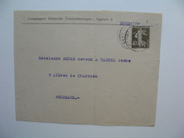 Semeuse   perforé CGT149 Sur Lettre Compagnie Génrale Transatlantique  Agence De Bordeaux  1926 - Cartas & Documentos