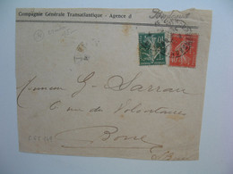 Semeuse perforé CGT149 Sur Devant De Lettre Compagnie Génrale Transatlantique  Agence De Bordeaux - Cartas & Documentos