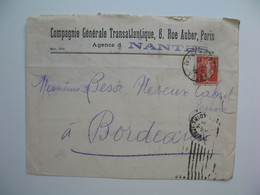 Semeuse perforé CGT149 Sur Lettre Compagnie Génrale Transatlantique Agence De Nantes1916 - Storia Postale
