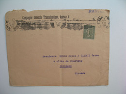 Semeuse perforé CGT149 Sur Lettre Compagnie Génrale Transatlantique Agence De Nantes1920 - Covers & Documents