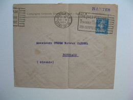 Semeuse perforé CGT149 Sur Lettre Compagnie Génrale Transatlantique Agence De Nantes1921 - Covers & Documents