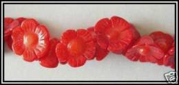 Lot De 5 Perles Fleurs En Véritable Corail Rouge Environ 9mm - Perles
