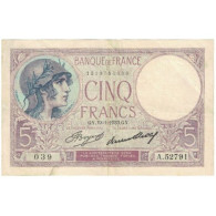 France, 5 Francs, A.52791, TTB, Fayette:3.17, KM:72e - 5 F 1917-1940 ''Violet''