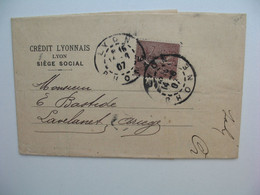 Semeuse,  Perforé CL188 Sur Lettre  Crédit Lyonnais  1907 - Cartas & Documentos