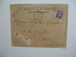 Semeuse,  Perforé CL188 Sur Lettre Recommandé R 21 Crédit Lyonnais - Cartas & Documentos