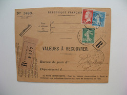 Semeuse, Et Pasteur Perforé CL188 Sur Devant De Lettre En Recommandé R 322 Crédit Lyonnais 1925 - Brieven En Documenten