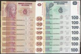 CONGO. 7 X 50(2020) Francs & 100(2013) Francs. UNC. - República Democrática Del Congo & Zaire