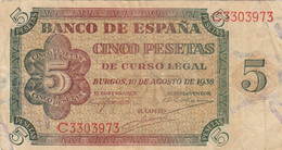 CRBS0454 BILLETE ESPAÑA 5 PESETAS 1938 MBC- - 5 Peseten