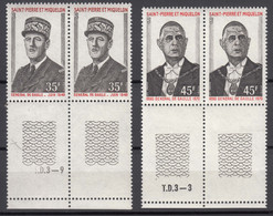 St. Pierre & Miquelon 1971 De Gaulle, Mint Never Hinged Pairs With Plate Marks - Nuevos