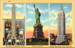 New York City Multi View Showing Statue Of Liberty Empire State Building And R C A Building Curteich - Statua Della Libertà