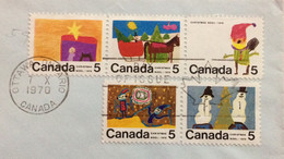 CANADA 1970, COVER USED TO USA, SE-TENENT 5 STAMP, CHRISTMAS, ART, PAINTING, HORSE, SNOWMEN, SANTA CLAUS, STAR,SKLING, O - Covers & Documents