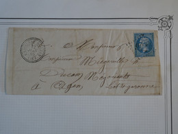 BN18 FRANCE BELLE LETTRE R 1865  CHATENAY A AGEN +N° 22 LOS. +AFFRANCH.INTERESSANT++ - 1862 Napoléon III