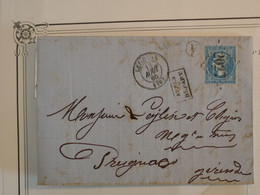 BN18 FRANCE BELLE LETTRE R 1866 LEZIGNAN  A PREIGNAC +N° 22 + CACHET F CASTELANE   +AFFRANCH.INTERESSANT++ - 1862 Napoleone III