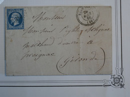 BN18 FRANCE BELLE LETTRE R 1866 RANDON..?  A PREIGNAC+N° 22 + CACHET PERLé +AFFRANCH.INTERESSANT++ - 1862 Napoléon III.