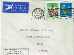 LA 198/6 - AFRIQUE DU SUD N° 254 + 256 Sur Lettre Par Avion Pour Les Champagnes Pommery à Reims - Lettres & Documents