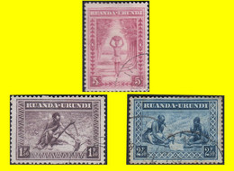 1937 (°) RUANDA-URUNDI RU USED 111/145 + 113 ETHNIC SET WITH NEUTRAL CANCELS ( X 3 Stamps ) - Gebraucht