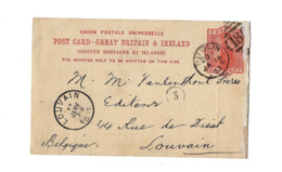 Entier Postal à 1 Penny.Expédié De Dublin à Louvain (Belgique) - Entiers Postaux