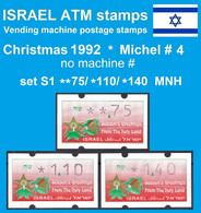 Israel ATM Christmas 1992 * Michel 4 * No Machine # * Set 1 * 75 / 110 / 140 MNH / Klussendorf Automatenmarken Doar - Vignettes D'affranchissement (Frama)