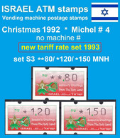 Israel ATM Christmas 1992 * Michel 4 * No Machine # * Set 2 * 80 / 120 / 150 MNH / Klussendorf Automatenmarken Doar - Vignettes D'affranchissement (Frama)