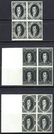 Argentina Sc# 8-10 PROOF Blocks/4 RARE 1864-1867 5c-15c Black Imperf Rivadavia - Unused Stamps