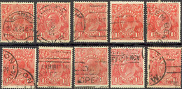 Australia Sc# 26 SG# 77 Used Lot/10 1924 1½p Scarlet KGV - Oblitérés