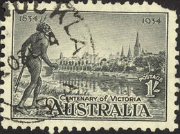 Australia Sc# 144 Cull (corner Missing) 1934 1sh Black Victoria Centenary - Oblitérés