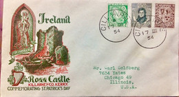 IRELAND 1954, ILLUSTRATED COVER, ROSS CASTLE, ST.PATRIC’S DAY, CILL AIRNE TOWN CANCEL,1922 SWORD OF LIGHT, ARM,1929 DANI - Cartas & Documentos