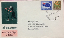 NEW ZEALAND, FRECH POLYNESIA 1967, ILLUSTRATE FIRST FLIGHT COVER TO TAHITI, FIRST DC-8 FLIGHT, NUDE LADY WOMEN, FLAG, FL - Lettres & Documents