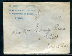 Cachet Militaire De Evreux Sur Enveloppe En 1919 Pour Illiers En Fm - F 101 - Guerre De 1914-18
