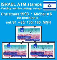 Israel ATM Christmas 1993 * Michel 6 * No Machine # * Set S1 / 85 / 130 / 160 MNH Etiquetas Klussendorf Automatenmarken - Vignettes D'affranchissement (Frama)