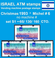 Israel ATM Christmas 1993 * Michel 6 * No Machine # * Set S1 / 85 / 130 / 160 CTO  Etiquetas Klussendorf Automatenmarken - Franking Labels