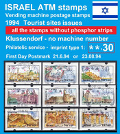 Israel ATM Tourist Sites * No Machine # * All No Ph * Print Type Xx,30 * First Day * Klussendorf Automatenmarken Doar - Franking Labels