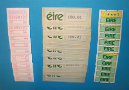 EIRE IRELAND ATM STAMPS / VENDING MACHINE TRIAL 1990 / TEN STAMPS EACH TYPE / Automatenmarken Distributeur - Affrancature Meccaniche/Frama