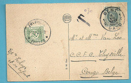 193 Op Kaart Stempel GENT Naar THYSVILLE (Congo-Belge), Getaxeerd (taxe) TX69 Stempel THYSVILLE - 1922-1927 Houyoux