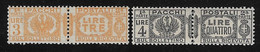 REGNO D'ITALIA - 1927-39 - Pacchi Postali - 2 Valori Nuovi Stl Da Lire 3 E Lire 4 - In Buone Condizioni. - Paketmarken