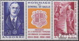 Andorra - Französische Post 245-246 Dreierstreifen (kompl.Ausg.) Postfrisch 1972 Charles De Gaulle - Booklets