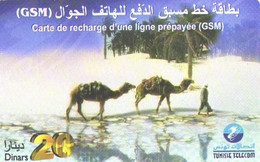 Tunisia:Used Phonecard, Tunisie Telecom, GSM Card, 20 Dinars, Camels And Oasis - Tunesien