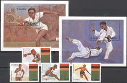 Zambia 1988, Olympic Games In Seoul, Tennis, Judo, Boxing, Athletic, 4val +2Blocks - Judo