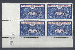 MONACO - N° 617 - BLOC De 4 COIN DATE - SCOLATEX - NEUF SANS CHARNIERE - 8/3/63 - Unused Stamps