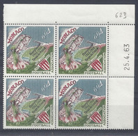 MONACO - N° 623 - BLOC De 4 COIN DATE - CENTENAIRE FOOTBALL - NEUF SANS CHARNIERE - 25/4/63 - Unused Stamps