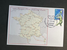 (3 Oø 8) 2024 Olympic Flame With Depart From Marseille (map Of Proposed Route) (Tennis Olympic 2000 Stamp) 3-2-2023 - Eté 2024 : Paris