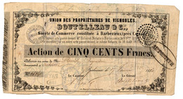 Société De Commerce Constitué à Barbezieux - Cognac - Boutelleau & Cie - Vignobles - Action De 500 Frs - 1861. - Landwirtschaft