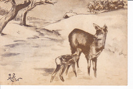 Lot 4 Cp - Dessin D'animaux En Forêt L'hiver!!!! Voir Scans-Ed. Serv. Social Et Culturel Des TAO - Malerei & Gemälde